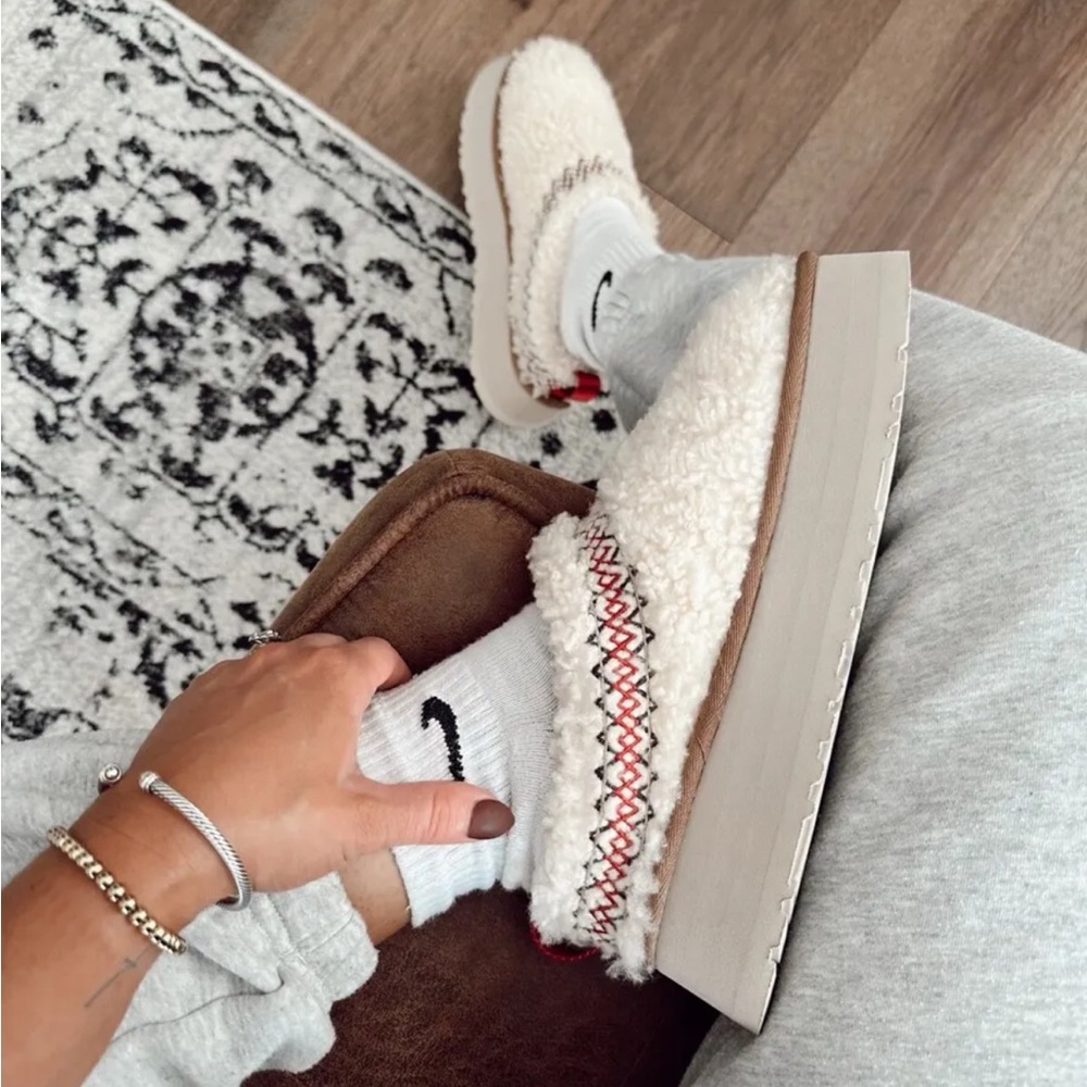 Ugg Tazz Heritage Braid Platform Slipper Natural Cream Sz 7 New In Box
